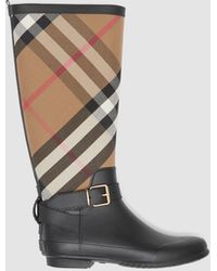 Burberry Belt Detail Check And Rubber Rain Boots House Check/black - Multicolour