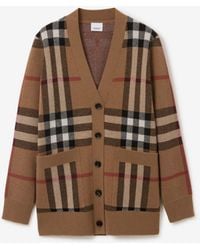 Burberry - Check Wool Cashmere Cardigan - Lyst