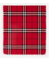 Burberry - Wide Check Wool Scarf - Lyst