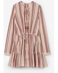 Burberry - Striped Cotton Voile Dress - Lyst