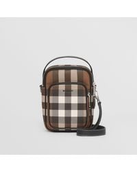 Burberry Check And Leather Crossbody Bag - Brown