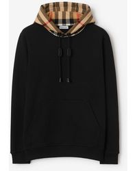 Burberry - Check Hood Cotton Blend Hoodie - Lyst