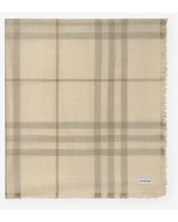 Burberry - Wide Reversible Check Wool Silk Scarf - Lyst