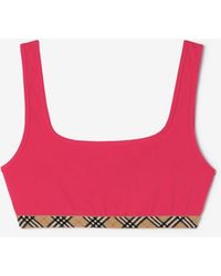 Burberry - Check Trim Bikini Top - Lyst