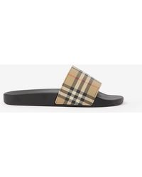 Burberry - Check Slides - Lyst