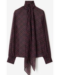 Burberry - Check Silk Scarf Blouse - Lyst