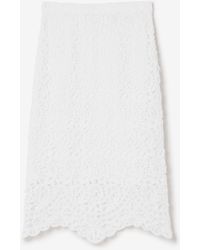 Burberry Cotton Macramé Lace Midi Skirt in White | Lyst