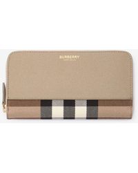 Burberry - Large Check And Leather Zip Wallet - Lyst