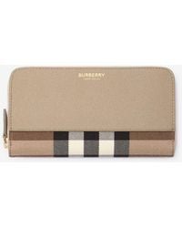 Burberry - Large Check And Leather Zip Wallet - Lyst