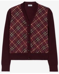 Burberry - Check Panel Wool Silk Cardigan - Lyst