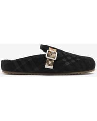 Burberry - Check Shearling Urchin Clogs - Lyst