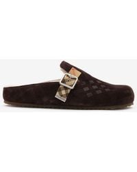 Burberry - Check Shearling Urchin Clogs - Lyst