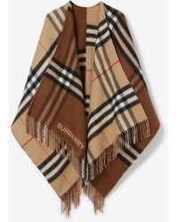 Burberry - Contrast Check Wool Cashmere Cape - Lyst