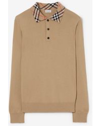 Burberry - Long-Sleeve Check Collar Cashmere Polo Shirt - Lyst