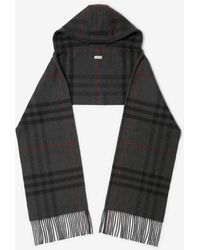 Burberry - Check Wool Cashmere Hooded Scarf - Lyst