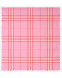 Burberry - Check Fringed Scarf - Lyst