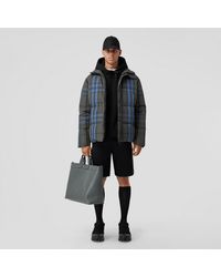 Burberry Hooded Down Jacket in Blue for Men | Lyst