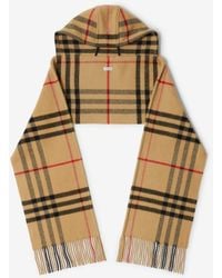 Burberry - Check Wool Cashmere Hooded Scarf - Lyst