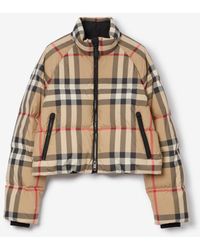 Burberry - Cropped Check Puffer Jacket - Lyst