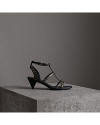 Burberry Riveted Leather Cone-heel Sandals - Black