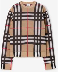 Burberry - Check Cotton Blend Sweater - Lyst