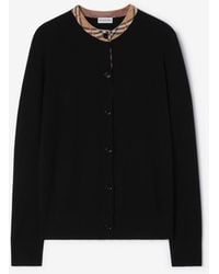 Burberry - Check Trim Wool Cardigan - Lyst