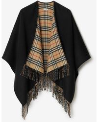 Burberry - Wendbares Wollcape mit Check - Lyst