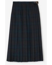 Burberry - Pleated Check Wool Blend Skirt - Lyst