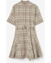 Burberry - Check Linen Blend Dress - Lyst