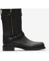 Burberry - Leather Kent Biker Boots - Lyst