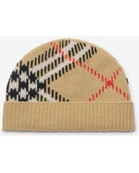 Burberry - Check Cashmere Blend Beanie - Lyst