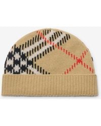 Burberry - Check Cashmere Blend Beanie - Lyst