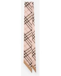 Burberry - Skinny Contrast Check Silk Scarf - Lyst