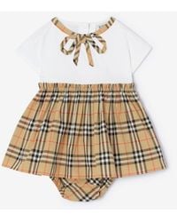 Burberry - Childrens Check Bow Cotton Dress With Bloomers - Lyst