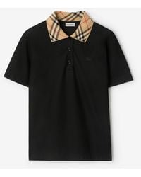 Burberry - Check Collar Cotton Polo Shirt - Lyst