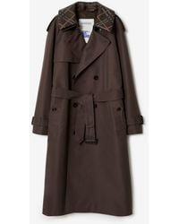 Burberry - Long Check Collar Silk Cotton Trench Coat - Lyst
