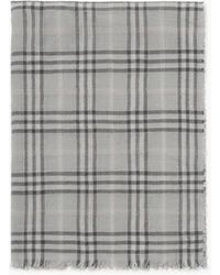 Burberry - Wide Embellished Check Wool Silk Blend Scarf - Lyst