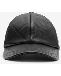 Burberry - Embossed Check Leather Baseball Cap - Lyst