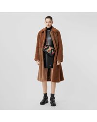 Burberry Faux Shearling And Camel Hair Blend Coat - Brown