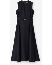 Burberry - Belted Check Wool Dress - Lyst