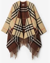 Burberry - Contrast Check Cashmere Wool Cape - Lyst