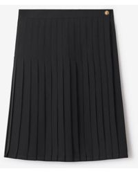 Burberry - Pleated Wool Blend Midi Skirt - Lyst