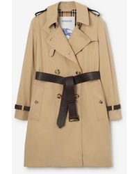 Burberry - Mid-Length Leather Trim Kensington Trench Coat - Lyst