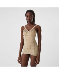 Burberry Lace Detail Leather And Mesh Corset Top - Multicolour