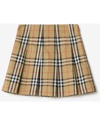 Burberry - Pleated Check Cotton Twill Skirt - Lyst