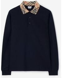 Burberry - Long-Sleeve Check Collar Cotton Polo Shirt - Lyst