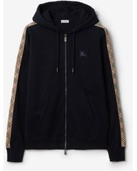 Burberry - Check Trim Cotton Zip Hoodie - Lyst