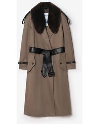 Burberry - Long Faux Fur Collar Roseville Trench Coat - Lyst