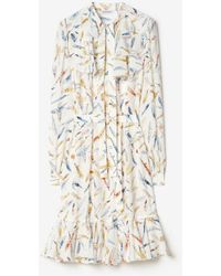 Burberry - Ruffled Feather Print Silk Dress - Lyst