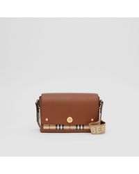 Burberry Medium Note Leather & Vintage Check Crossbody Bag - Brown